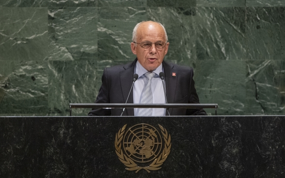 President of the Swiss Confederation, Ueli Maurer, presents Switzerland's foreign policy priorities in connection with the UN to the UN General Assembly. 