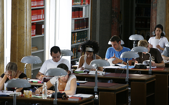 Students in a library