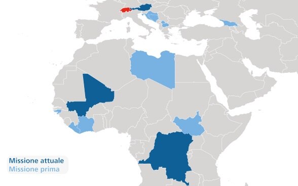 Cartina del mondo che indica tutti gli interventi attuali e passati.