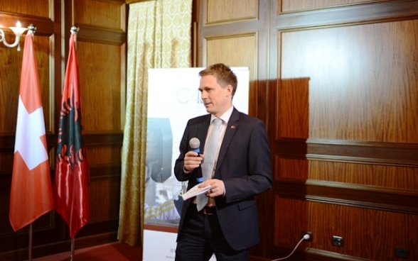 Deputy Head of Mission at Swiss Embassy in Albania Philipp Keller at the conference on youth employment