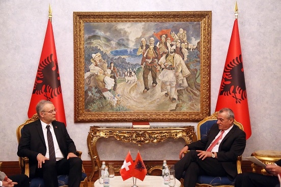 Swiss Ambassador Adrian Maître (left) with Albania's Speaker of Parliament Gramoz Ruçi