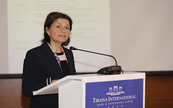 Swiss Ambassador in Albania Ruth Huber at the launch of the Regional Statistical Yearbook 2022 in Tirana, 08.02.2023.