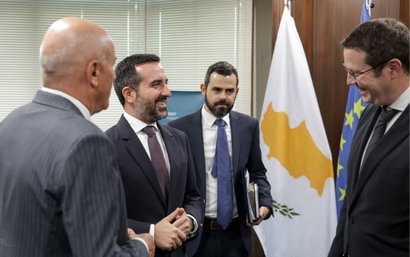 Ambassador Christoph Burgenener with (f.l.t.r.), Dr. Nicholas A. Ioannides, Deputy Minister of Migration and International Protection, and Ambassador Hendrick Krauskopf, Director for International Affairs at the State Secretariat for Migration.