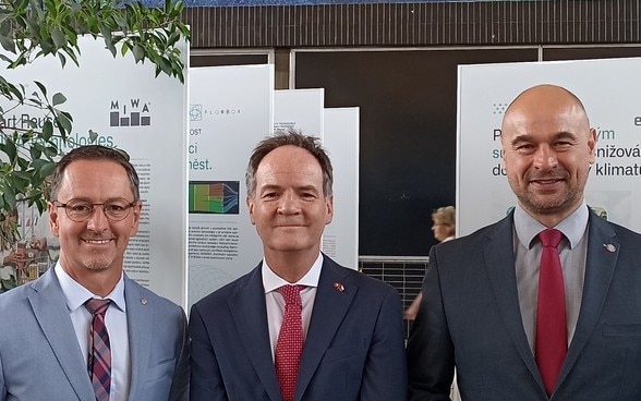 Ambassador Philippe Guex with Martin Charvát, Mayor of Pardubice and Martin Kolovratník, Member of the Parliament of the Czech Republic