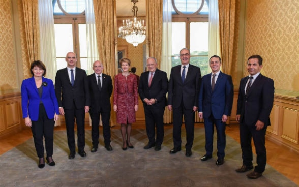 Le Conseil fédéral, dans le salon du Président, dans sa nouvelle composition dès le 1er novembre 2017