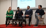 Conférence sur la protection des océans – Les quatre intervenants de gauche à droite (Alexandra Baumann, Ashok Adicéam, Thomas Capiten, Samuel Jaccard). 