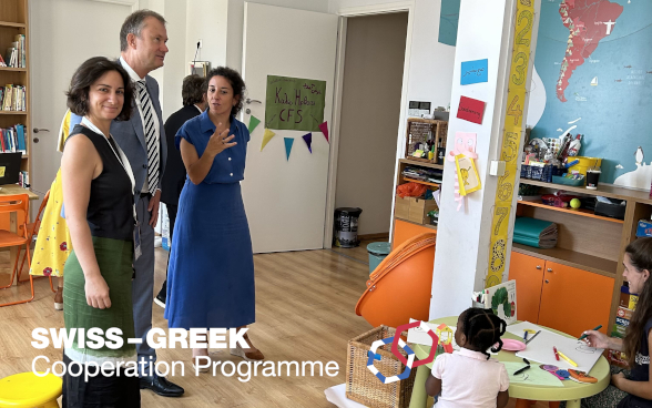 Ambassador Stefan Estermann during a visit at the Athens Solidarity Center.