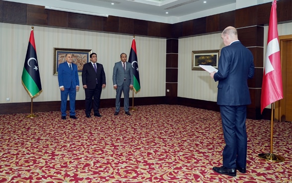 Ambassador Josef Renggli presenting his letters of credentials during a ceremony held at the Radisson Hotel in Tripoli