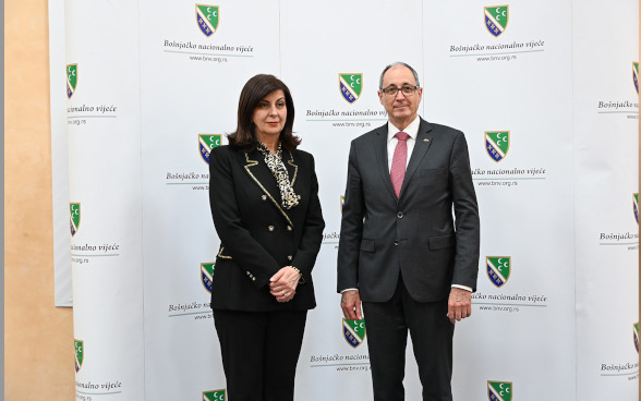 Swiss Ambassador Schmid with the President of the Bosniak National Minority Council Ms. Curic