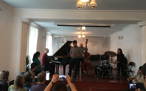 Performance of the Swiss music band "Florian Favre trio" at Tajik National Conservatory