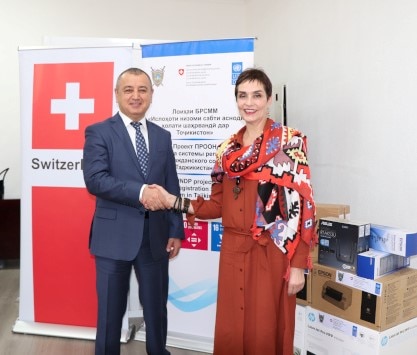 Salome Steib, Director of SCO in Tajikistan and Muzaffar Ashuriyon, Minister of Justice of Tajikistan