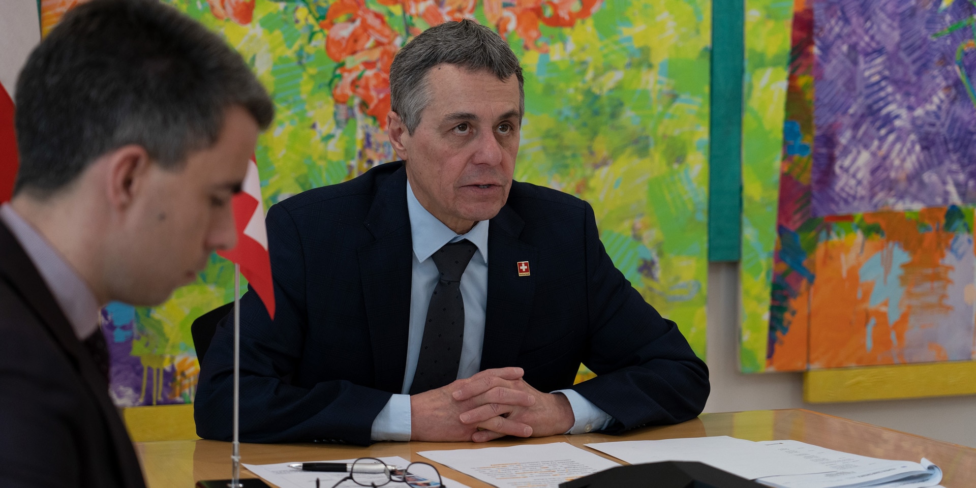 Le président de la Confédération Ignazio Cassis prononce un discours lors de la conférence des donateurs pour le Yémen.