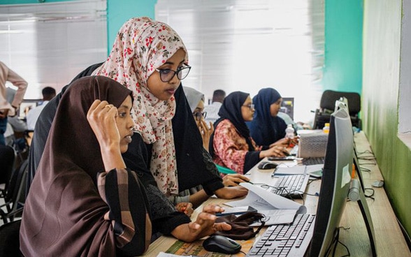 Good prospects for digital jobs: students at a photography and video editing class in Hargeisa, Somaliland.