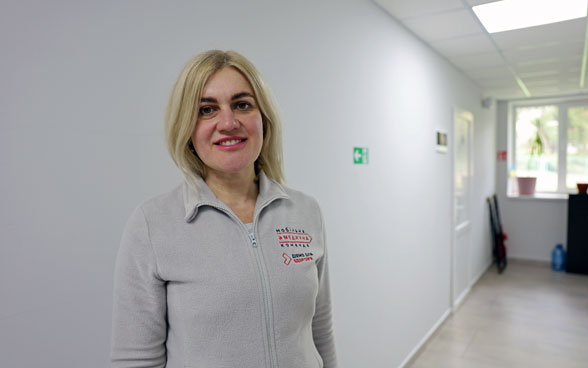 Tetiana Bohuslavska, Psychologist of the Act for Health project, stands inside of a project facility.