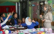 a classroom with young female students