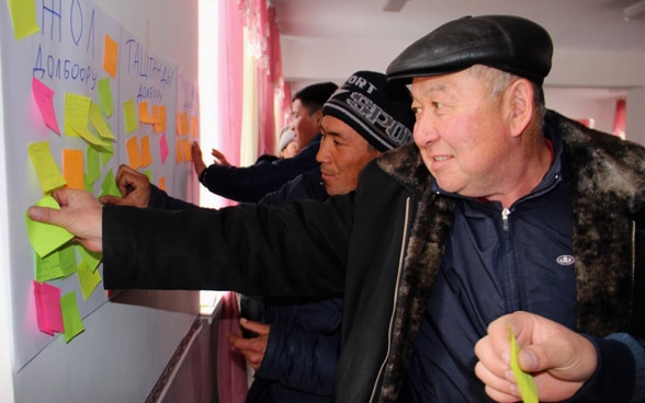 People in front of a board with post-it notes