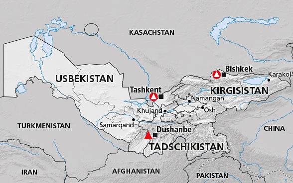 Karte der Region Zentralasien (Kirgisistan, Tadschikistan, Usbekistan)