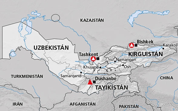 Mapa de la región Asia Central (Kirguistán, Tayikistán, Uzbekistán)