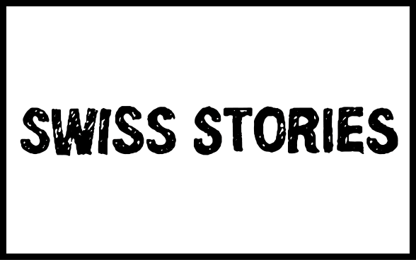Logo: written in black on white; Swiss stories.
