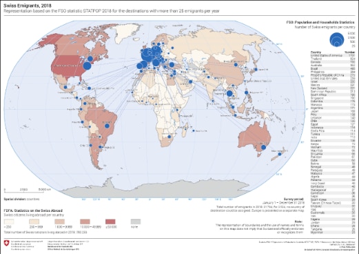 Map of Swiss emigrants worldwide in 2018