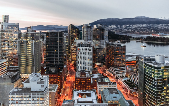 The picture shows high-rise buildings in Vancouver.
