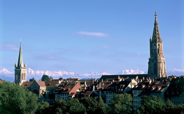 Old city of Bern with the Alps in the background 