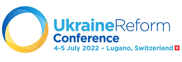 Il logo della conferenza sulla riforma dell'Ucraina indica che si terrà a Lugano, in Svizzera, nel 2022.