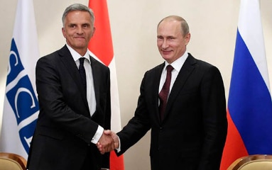 The Chairperson-in-Office of the OSCE and President of the Swiss Confederation, Mr Didier Burkhalter, with the President of the Russian Federation, Vladimir Putin 