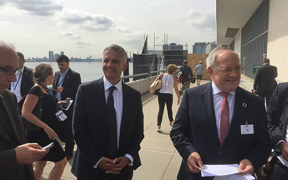 Le président de la Confédération Johann N. Schneider-Ammann et le conseiller fédéral Didier Burkhalter se rendent à l’Assemblée générale de l’ONU à New York.