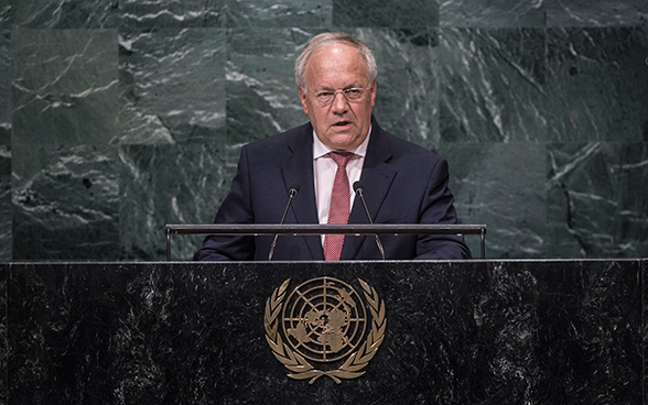 Le président de la Confédération Johann N. Schneider-Ammann présente les priorités de la politique étrangère suisse dans le cadre de l’ONU pour l’année à venir.