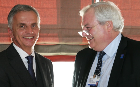 Federal Councillor Didier Burkhalter with Stephen O’Brien, the United Nations' Undersecretary General for Humanitarian Affairs and Emergency Relief Coordinator. © FDFA