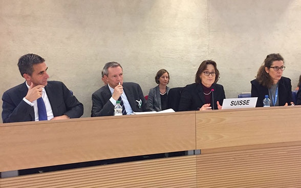 La delegazione svizzera partecipa alle discussioni del Consiglio dei diritti umani dell’ONU.