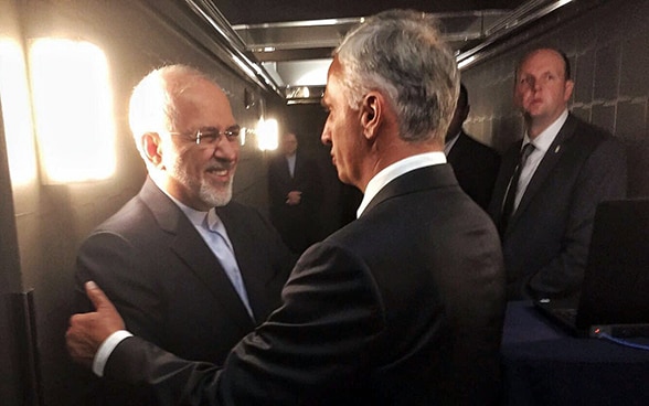 Didier Burkhalter meets with Iranian foreign minister Mohammed Javad Zarif, during the 72nd Session of the UN General Assembly. 