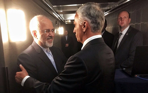 Bundesrat Didier Burkhalter trifft den iranischen Aussenminister Mohammad Javad Zarif am 18. September 2017, während der 72. UNO-GV in New York.