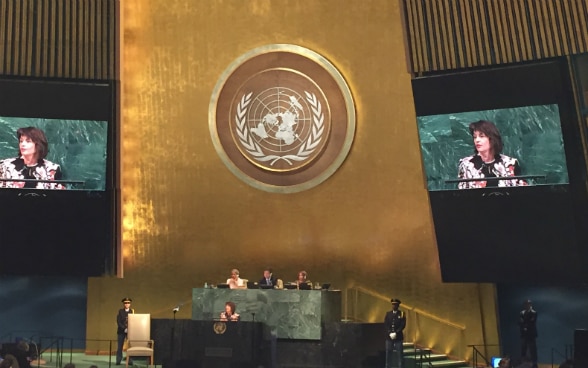 La présidente de la Confédération présente devant l’Assemblée générale de l’ONU les priorités de la Suisse pour l’année à venir. 