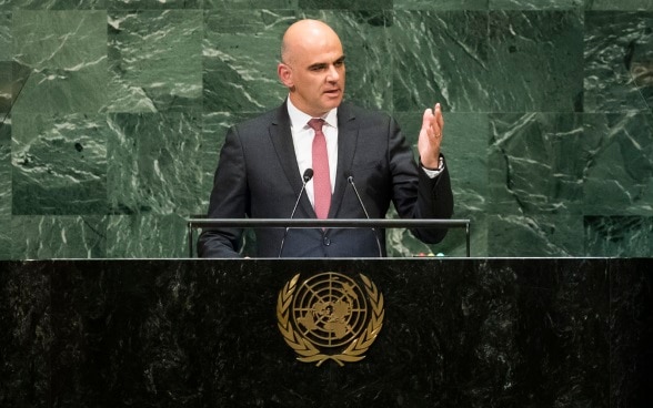 Alain Berset prononce son disours à l’occasion de la 73e Assemblée générale des Nations Unies à New York.