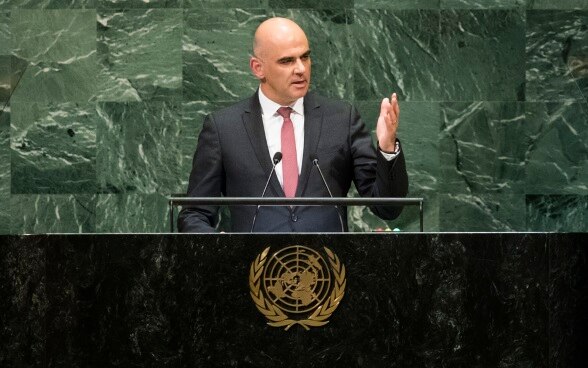 Alain Berset hält seine Rede, anlässlich der 73. Generalversammlung der Vereinten Nationen in New York.