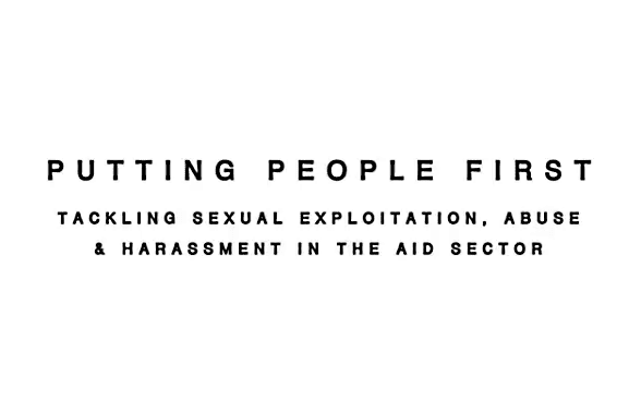 Logo de la conférence: «Putting people first. Tackling sexual exploitation, abuse and harassment in the aid sector.» 