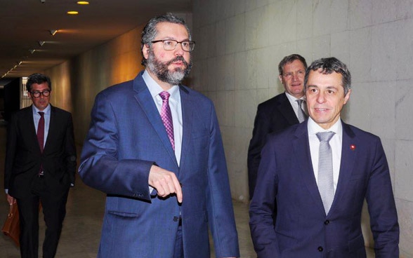 Bundesrat Ignazio Cassis im Gespräch mit dem brasilianischen Aussenminister Ernesto Araújo. 