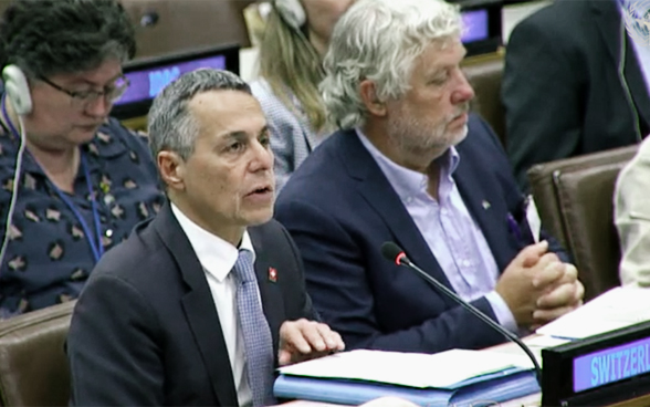 Il consigliere federale Ignazio Cassis parla alla conferenza dell’UE sulla Siria all’ONU a New York. 