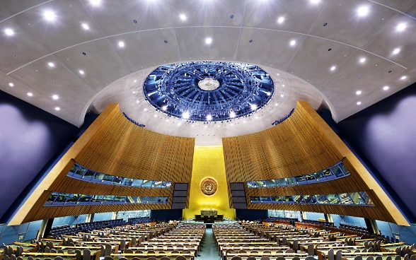 Blick in den Plenarsaal der Generalversammlung am Sitz der Vereinten Nationen in New York.