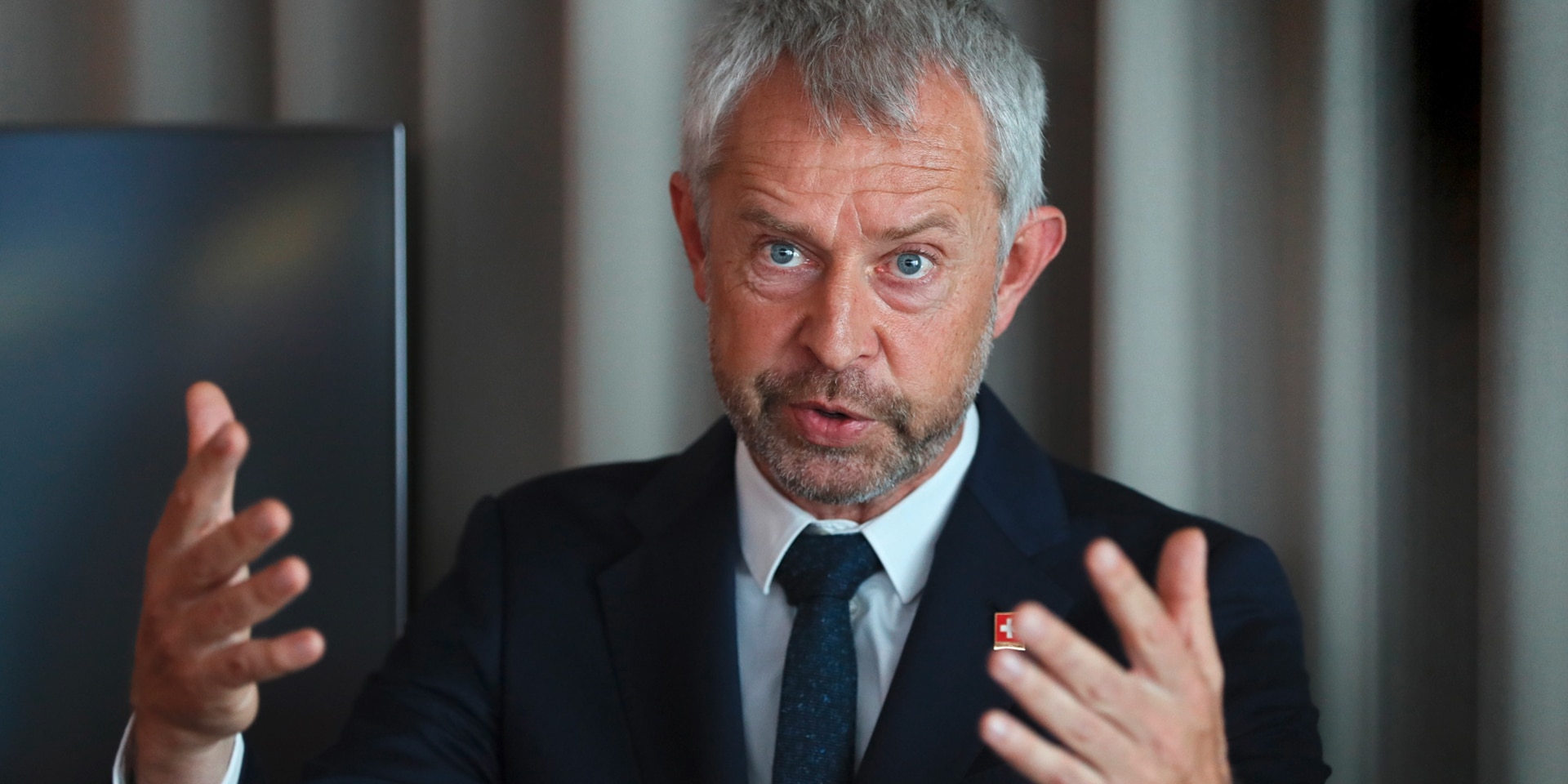  Portrait of Nicolas Bideau during a speech.