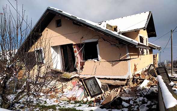 A house destroyed by the earthquake.