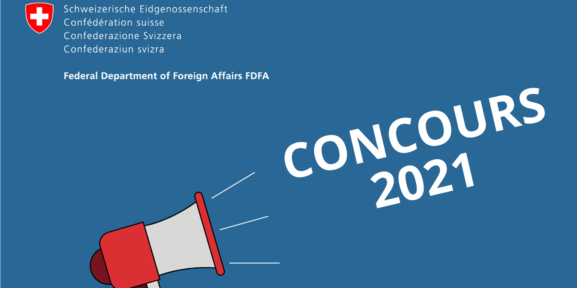 Graphic representation of a megaphone proclaiming the concours for 2021 open.
