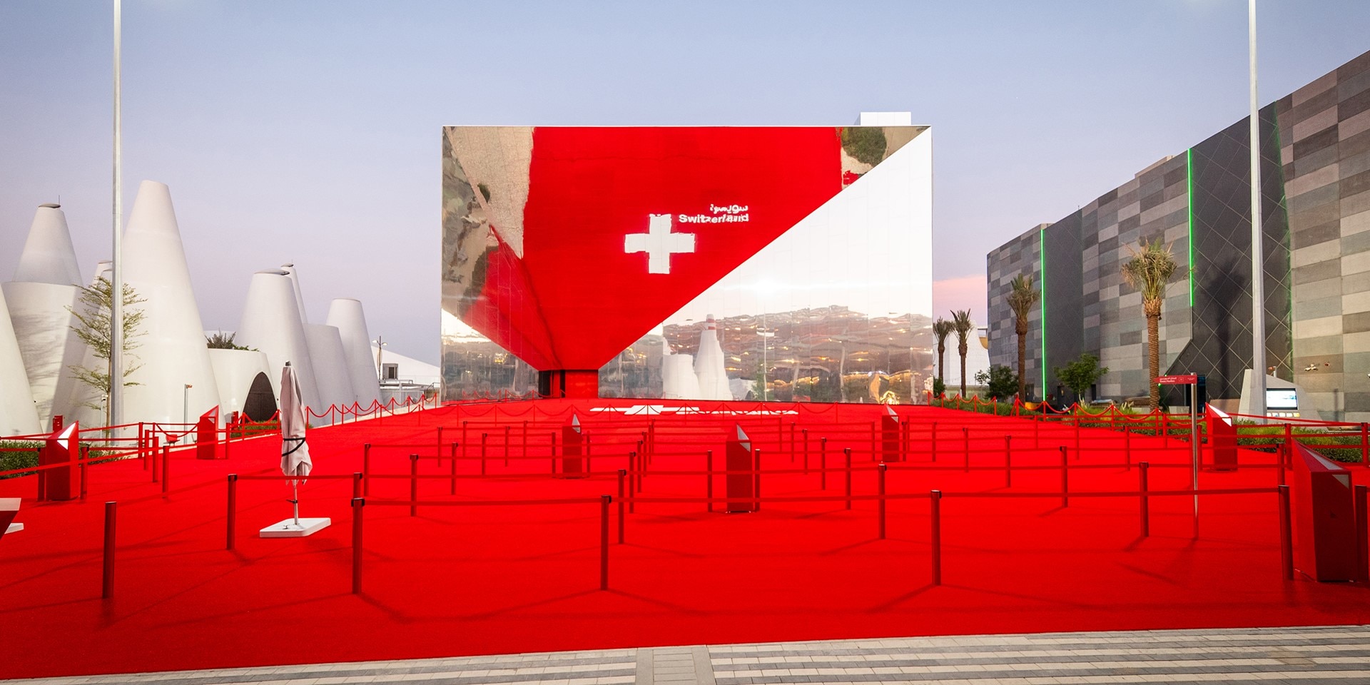 View of the entrance to the Swiss Pavilion