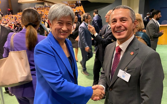 Rencontre entre le président de la Confédération Ignazio Cassis et la ministre des affaires étrangères australienne Penny Wong à New York. 