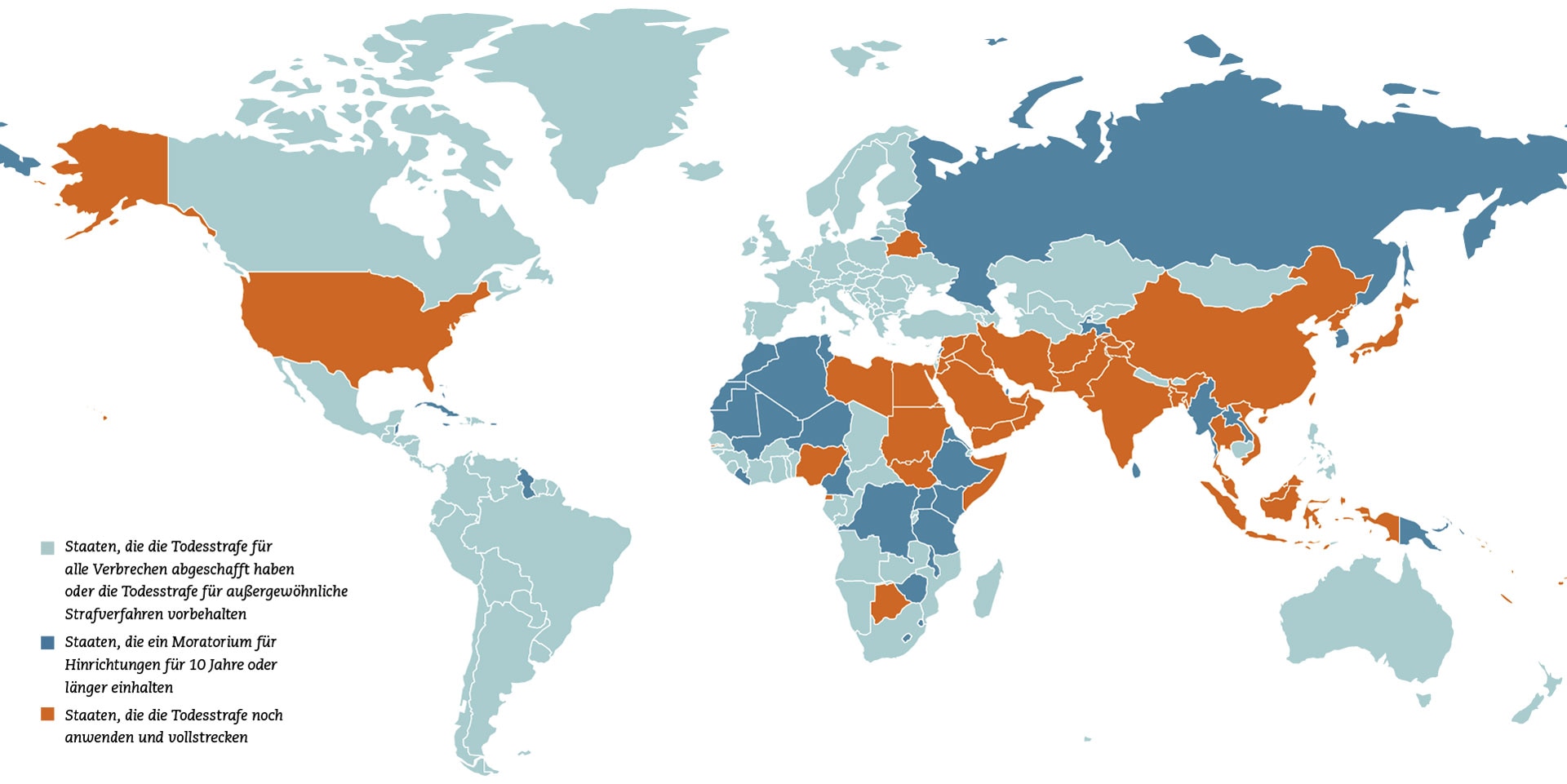 Weltkarte mit dem Stand der Abschaffung der Todesstrafe im Oktober 2023.
