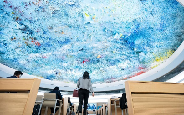 Emblematic ceiling of the Human Rights Council chamber in Geneva.