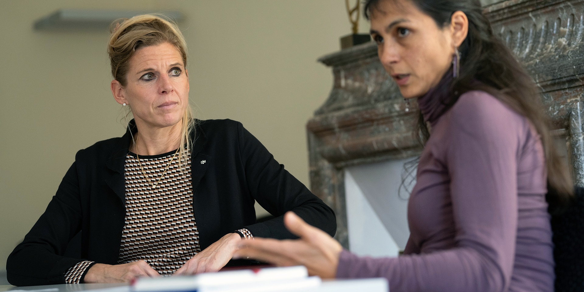 Rea Gehring and Sonya Elmer, two AFM employees, in an interview situation.