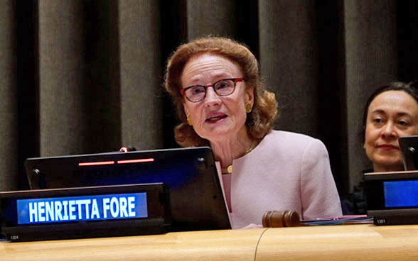 Henrietta Fore of GESDA gives a speech at the Security Council.